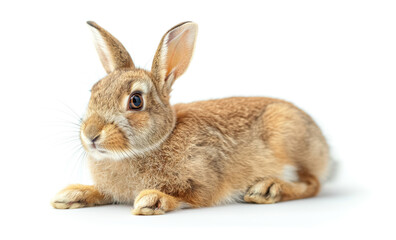 Fototapeta premium Brown hare (Lepus europaeus) isolated on white background. Baby hare. Rabbit on white background. Wild herbivore. Wildlife. Mammals. Rodent 