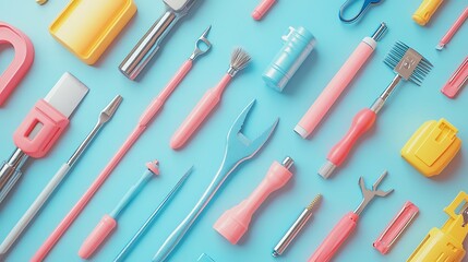 Minimal Pastel Tools on Light Background with Faint Outlines