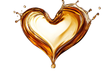 A smooth oil splash creating a heart shape, elegantly isolated on a clean white backdrop.