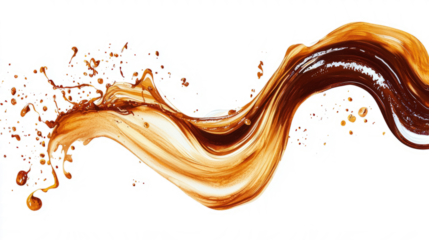 A swirling coffee wave, with rich brown tones and a smooth texture, isolated on white
