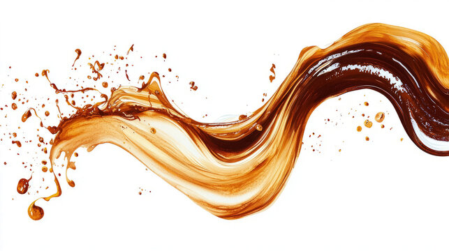 A swirling coffee wave, with rich brown tones and a smooth texture, isolated on white