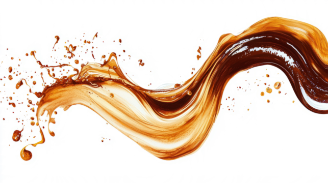 A swirling coffee wave, with rich brown tones and a smooth texture, isolated on white