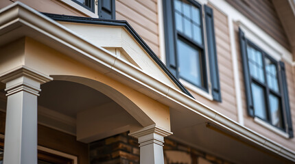 Elegant Home Exterior: Architectural Details of a Classic House Porch and Windows