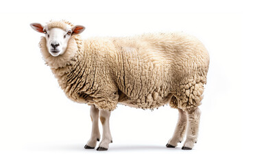 Fototapeta premium Sheep isolated on white background. Herbivorous mammal. Domestic animal. Even-toed ungulate. Farming 