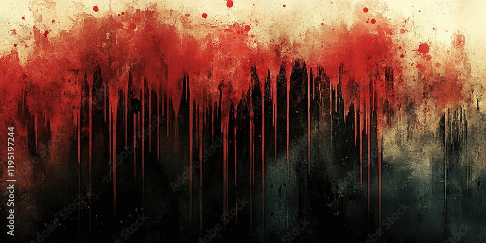 Poster abstract representation of chaos with striking red and black paint drips capturing intense emotion a