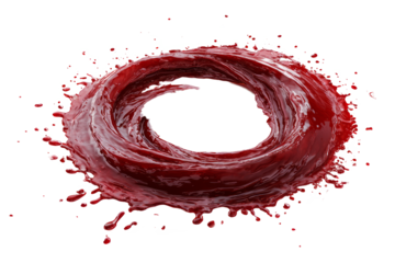 Dynamic splash of blood in a spiral shape, isolated against a white background.