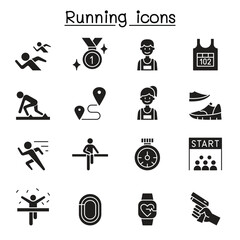 Running competition icon set in thin line style