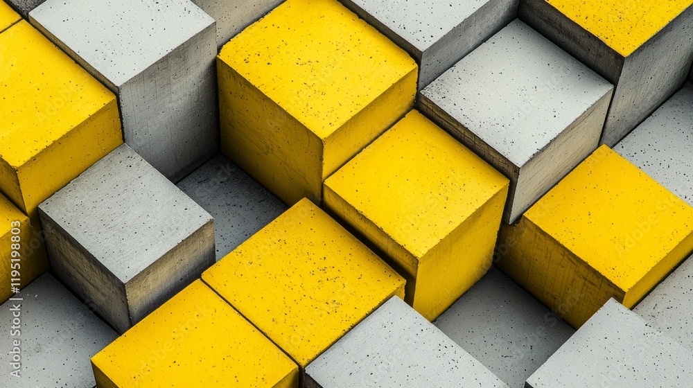 Poster Dynamic arrangement of abstract cubes showcases a captivating interplay of vibrant yellow and subtle gray. The structure evokes energy and modern artistry, inviting exploration