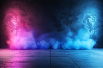 vibrant abstract background featuring pink and blue smoke against textured wall, creating dynamic and atmospheric scene. Ideal for creative projects and visual effects