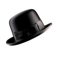 Elegant black top hat on a white background, symbolizing sophistication and classic fashion for formal events.