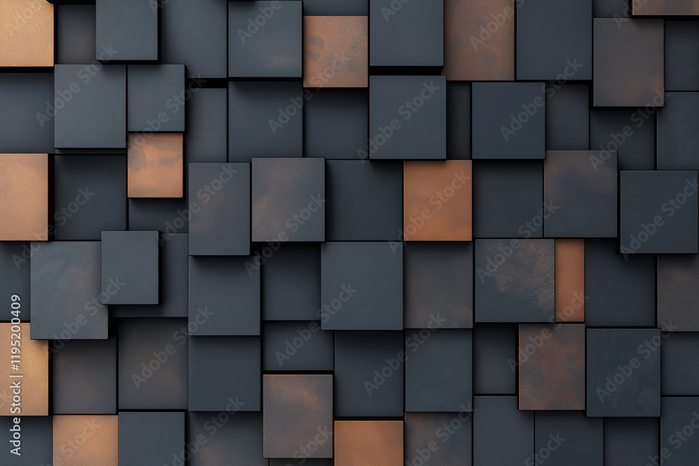Poster textured abstract background featuring dark and copper colored squares, creating modern and industri