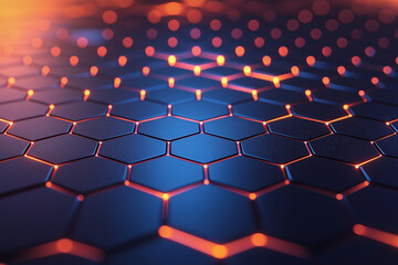 Obraz premium captivating hexagonal grid background with glowing edges, creating futuristic atmosphere. interplay of light and shadow enhances depth and texture of design