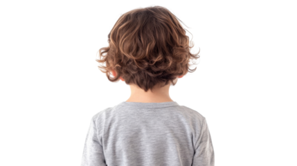 Young child facing away, isolated on transparent background