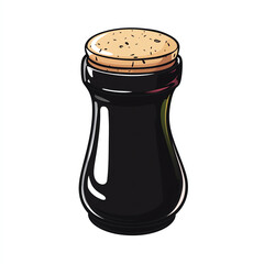 Illustration of a jar of black condiment with a cork lid, perfect for culinary and food-related projects.