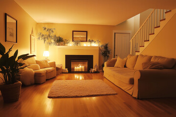Warm and inviting living room with soft lights perfect for hosting guests in the evening