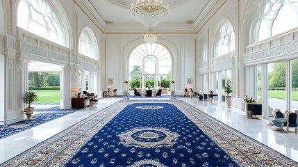 Grand Hallway Interior Design  Luxury Mansion with Blue Carpet