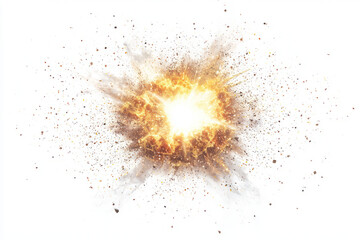 Shining explosion effect with hot rays and light particles isolated on blank background
