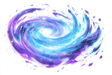 Swirling energy soft ethereal beams in shades of blue and purple isolated on white background.