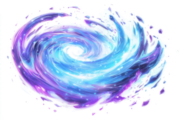 Swirling energy soft ethereal beams in shades of blue and purple isolated on white background.