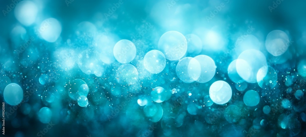 Poster bokeh turquoise aqua background texture serene and elegant blue abstraction with blurred bubbles.