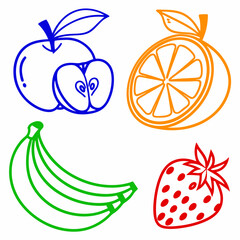 A collection of simple, minimalist line icons representing various fruits 