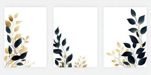Pre made templates collection, frame, wreath - cards with green leaf branches. Wedding ornament concept. Floral poster, invite. Decorative greeting card, invitation design background, birthday party.,