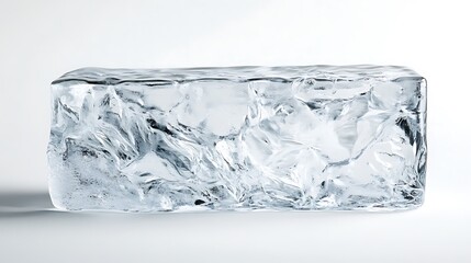 A large block of ice with a rough, jagged surface on a white background.