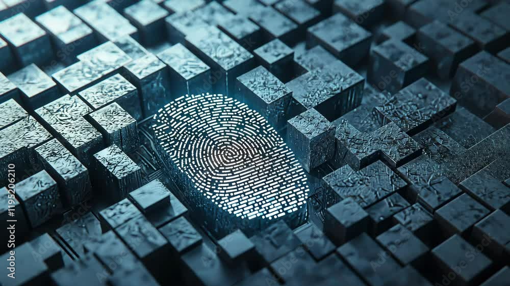 Poster abstract digital fingerprint in a high-tech environment with texture and depth