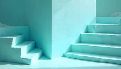 Aqua Steps Minimalist Interior Design Abstract Art