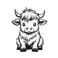 Obraz premium Sitting calf illustration, white background, for coloring books