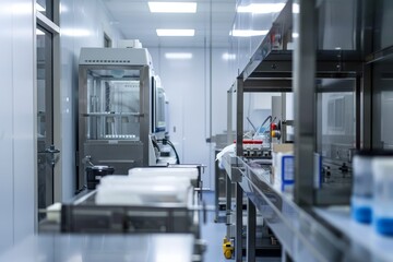 A sterile laboratory environment featuring equipment for scientific research and analysis.