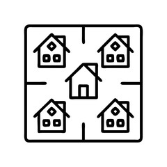 monopoly board with houses icon, monopoly board with houses line art - simple line art of monopoly board with houses, perfect for monopoly board with houses logos and icons and themed design 