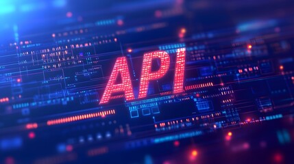 Fototapeta premium Abstract data background API written, API integration, application programming interface, software development