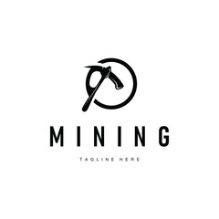mining logo illustration concept black silhouette mining equipment simple vintage classic labor template design