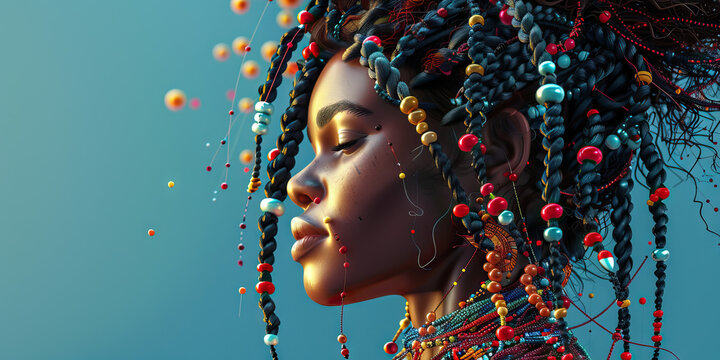 Digital Portrait: Woman with Braided Hair and Beads - Powered by Adobe