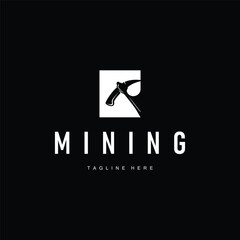 mining logo illustration concept black silhouette mining equipment simple vintage classic labor template design