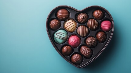 A vibrant heart-shaped box of colorful truffles, ideal for Valentine's Day gifting or festive occasions.
