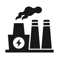 Simple black and white illustration of a power plant.