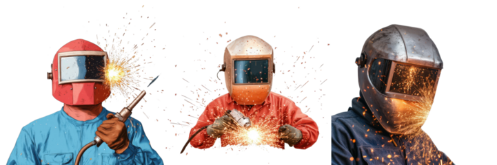 Diverse Welders Performing Metalwork with Sparks Flying in Industrial Setting for Manufacturing and Construction Projects