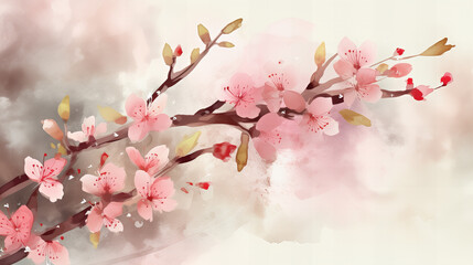 Obraz premium 水彩で描かれた桜の花の繊細なアート