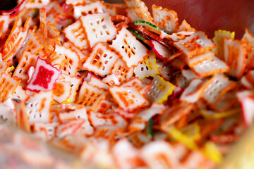 Colorful raw cracker ready for frying, good for recipe or commercial