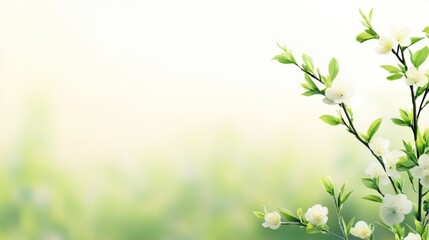 Obraz premium Delicate willow branches in fresh green, soft morning light, serene and minimalist Qingming Festival scene.