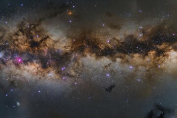 Obraz premium A stunning view of a cosmic landscape, showcasing stars, galaxies, and interstellar dust.