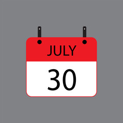 Fototapeta premium Calendar icon with July 30 date on grey background. Vector schedule symbol.