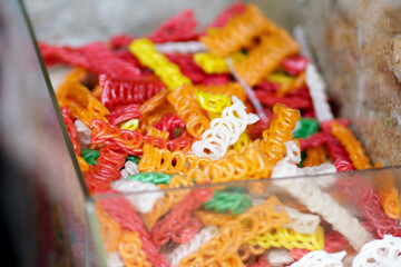 Colorful raw cracker ready for frying, good for recipe or commercial