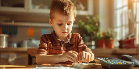 Young Boy Manipulating Small Object at Table