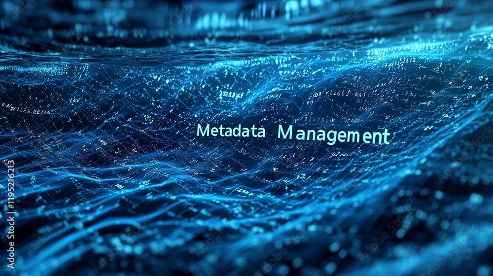 Poster abstract digital waves symbolize data flow and metadata management.