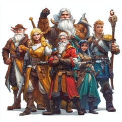 Naklejka premium Fantasy Character Group in Colorful Costumes