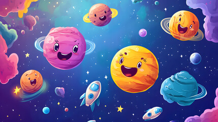Cartoon-Style Vector Illustration of the Solar System and Space Element