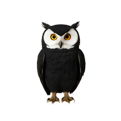 Cartoon-style illustration of a black owl with yellow eyes isolated on transparent background